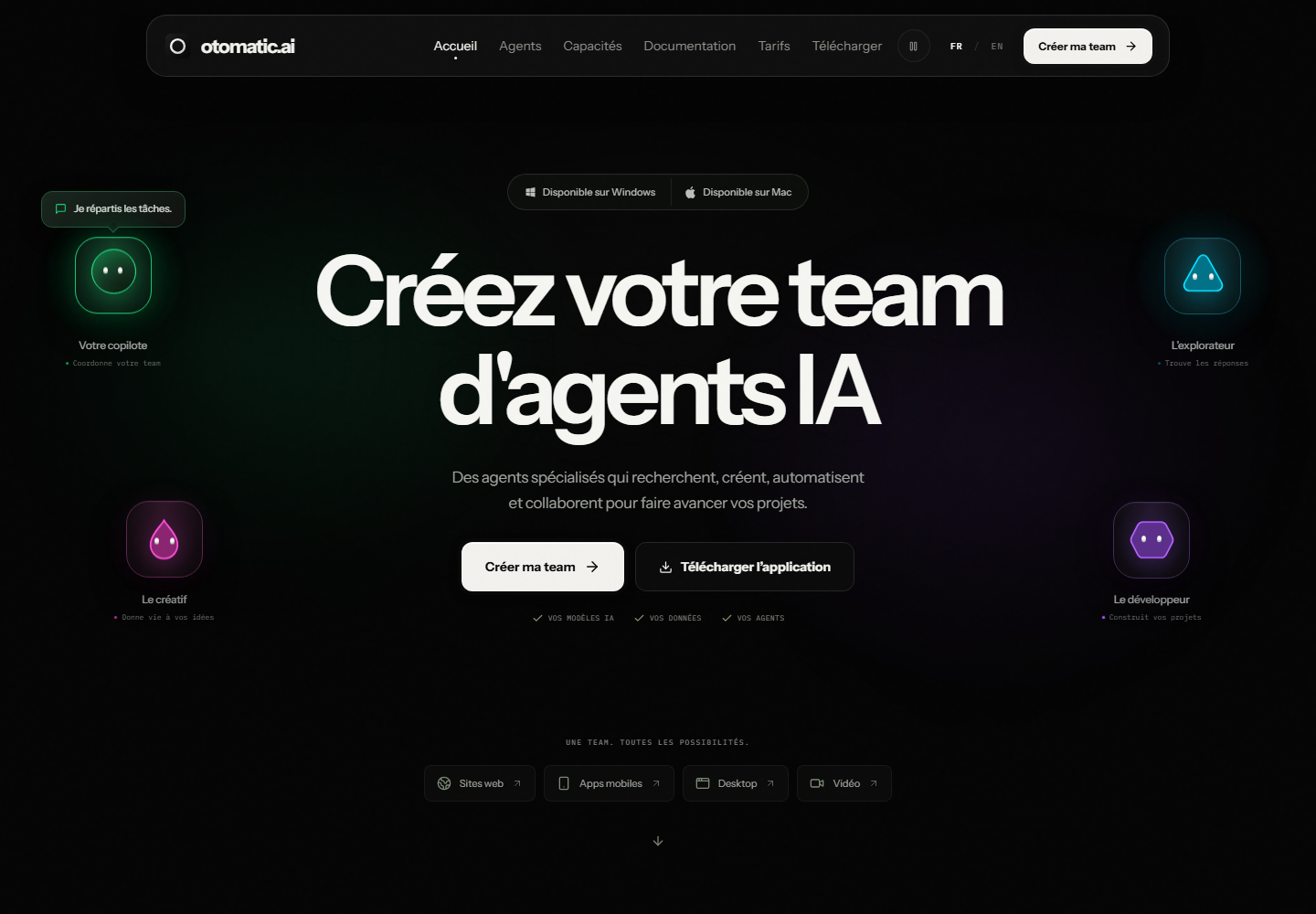 Page d'accueil d'Otomatic : créez votre team d'agents IA